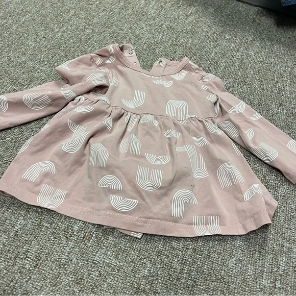 Designer dress and onsie for a toddler girl, long sleeve, organic cotton.